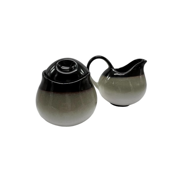Sango Nova Black Creamer and Sugar Graduated Colors from Black to White - Picture 1 of 6